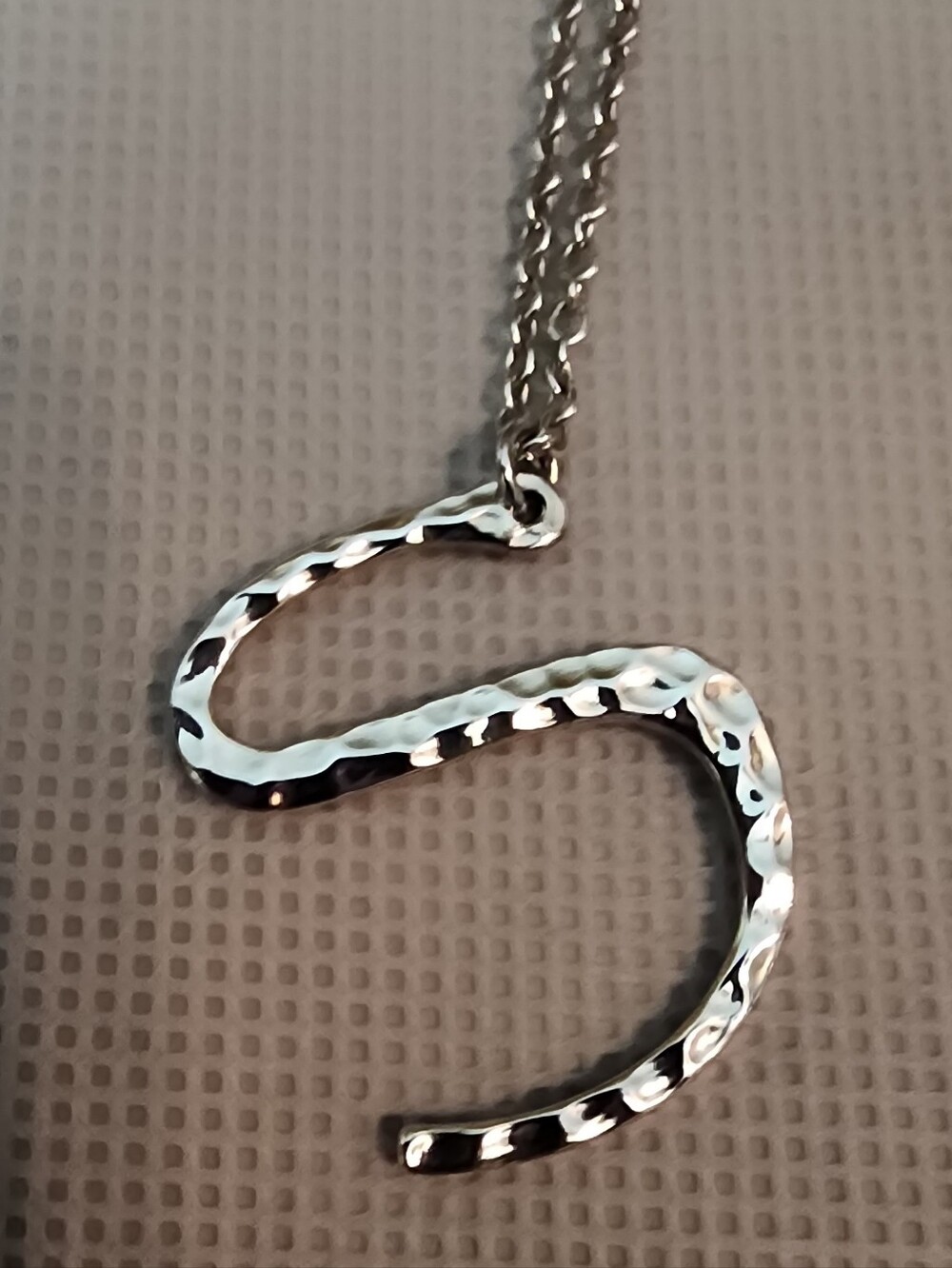 Silvertone Hammered Letter "S" Necklace